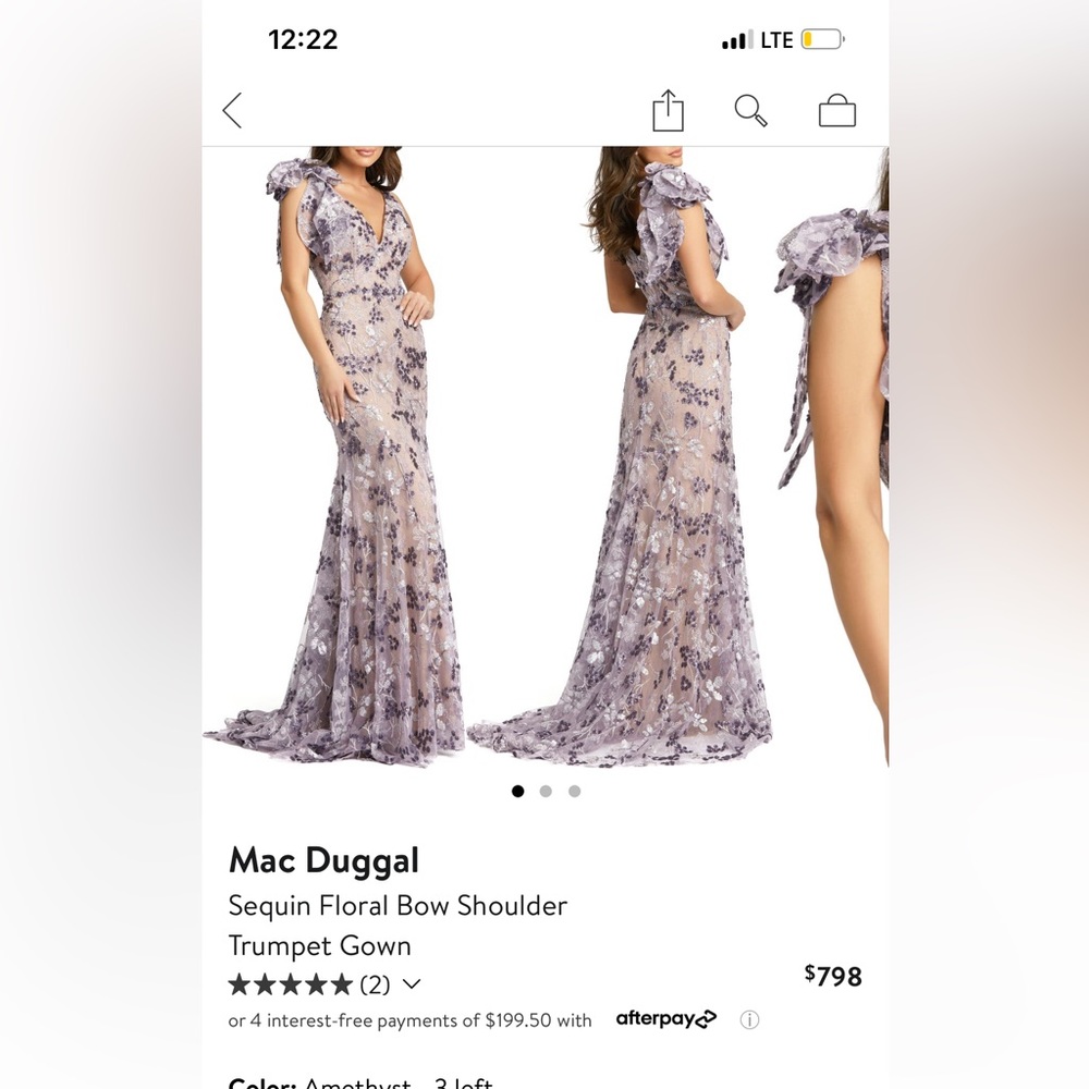 Mac duggal sequin floral bow shoulder trumpet gown